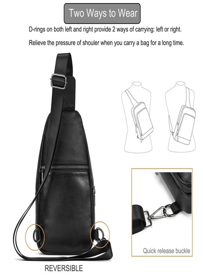 LUUFAN Genuine Leather Chest Bag for Men Women Cross Body Sling Shoulder Messenger Bag with Multiple Pockets for Travel Hiking Outdoor, Black - Image 5